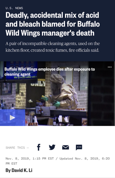 Buffalo Wild Wings Chemical Mixing Death, 4 Ways You Can Avoid Tragedy on Your Cleaning Sites